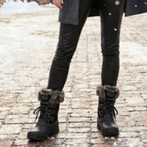 Khombu The Slope Black Winter Snow Boots Faux Fur Trim Size 9 NWT